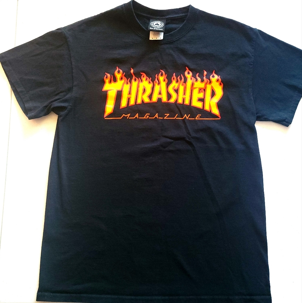 Black Thrasher Tshirt with flames
